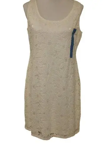 Tiana B . WHITE FLORAL PATTERN OPEN CROCHET LACE OVERLAY DRESS LARGE