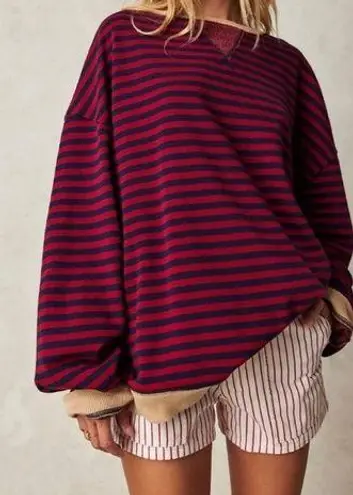 Free People NWOT  We the Free Classic Striped Oversized Crewneck Nautical Combo M