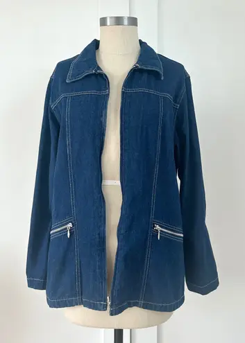 Vintage Adriana Sport Denim Jacket Zip Front Women Medium Blue Cotton