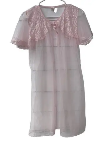 VTG 70s nightie pastel pink Peignoir size XL Pink