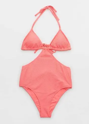 Aerie Jacquard Cut Out String One Piece Swimsuit NWT Coral Sun