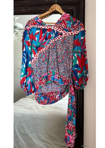 Vintage Diane Freis Vibrant Floral Blouse and Skirt Set Red Size M