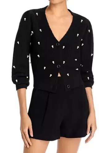 AQUA Women's Black Pearl Embellished V Neck Cardigan Sweater XL