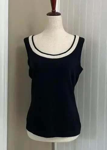 St. John Caviar Wool Blend Sleeveless Sweater Knit Tank Top Black Cream Size S