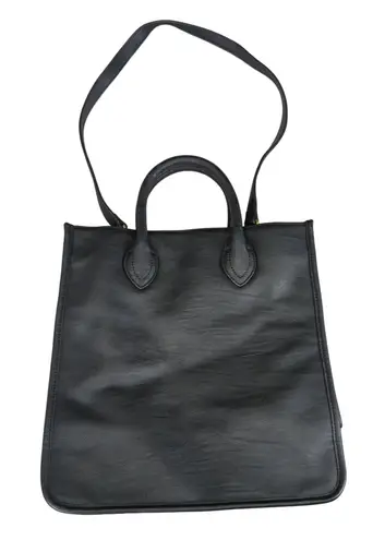 J.Crew Black Faux Leather Handbag Satchel Crossbody Tote Bag Black F6133