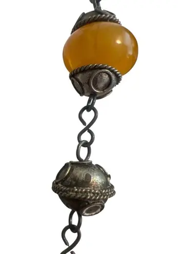 Vintage Silver Tone Egg Yolk Amber Resin Necklace Prayer Worry Beads Cage 24"
