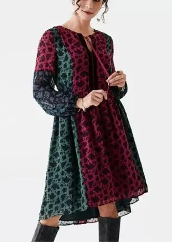 Matilda Jane a Little Party Floral Swiss Dot Velvet Dress Size L Red Green