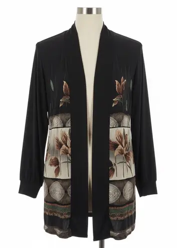 LS Collections Sunu Cardigan Small Open Front Floral Leaf Nature Print Slinky Black - Image 1