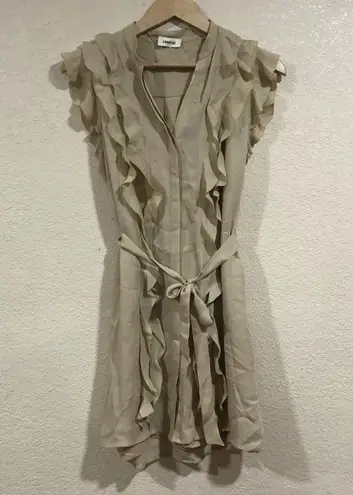 L'Agence New L’Agence tan ruffle button front mini dress