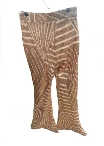 None Flared! Fully Lined Rose Gold Sequined Flared Pants