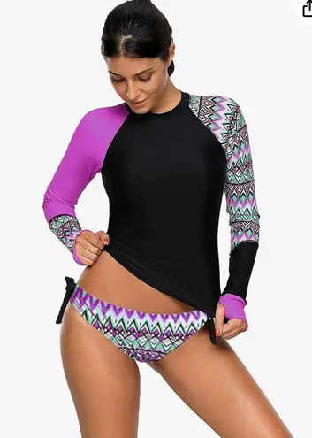 Lopie Women's Long Sleeves Rash Guard Athletic Swim Aztec Tank