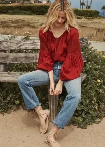 💕DOEN💕 Source Embroidered Gauze Top ~ Rust Burnt Orange XS *MissingTassle*