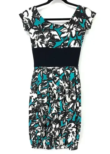 Betsey Johnson  Women's Size Small Y2K Floral Print Romper Teal Black Cap Sleeve