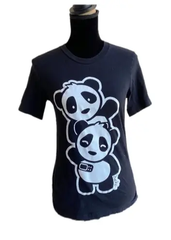 Ouchii Womens Tee Size Small Pandas Stack Bandage Black White Cute Juniors