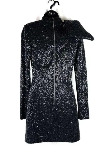 Rebecca Vallance Black Bow Sequin Long Sleeve Mock Neck Mica Mini Dress US 6