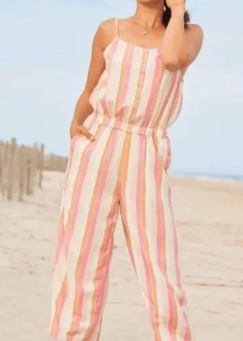 Matilda Jane Take A Chance Romper Sleeveless Pink Orange Stripe Size XL NWT
