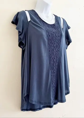 Others Follow Up All Night Blue Cold Shoulder Short Sleeve Top, S, NWT!