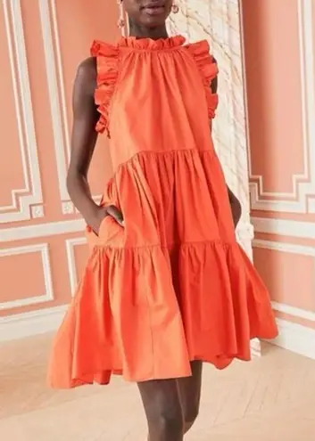 Ulla Johnson  Tamsin Ruffled Tiered Cotton Dress Coral Size 0