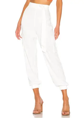 superdown  Satin Cargo Joggers White Size XL Cropped Belted Revolve New