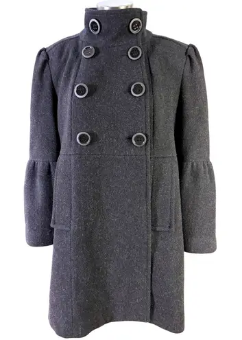 Miss Sixty Wool Blend Military Coat Gray XL Funnel Neck Bell Sleeves Mod