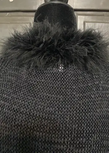 iMY Vintage Black cardigan sweater w/fur on collar & cuffs - size small