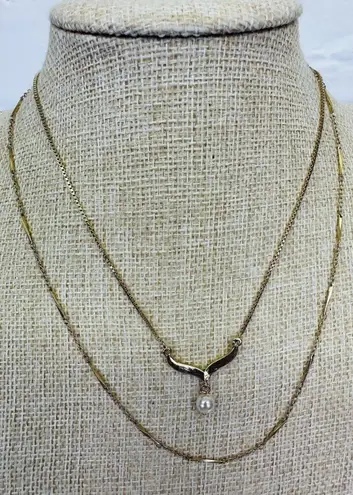 Lot 2 Necklaces Monet & Napier Gold Tone & Faux Pearl Drop Gold Tone Necklace