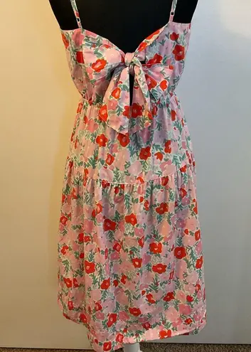 2. Free Assembly Pink & GreenFloral Tiered Midi Dress with Tie Back Size X