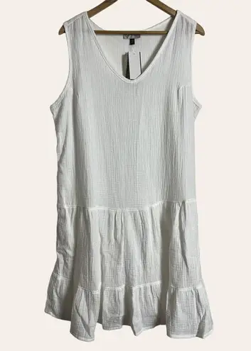 J Valdi White Cotton Gauze Tiered Swimsuit Beach Coverup Tunic Mini Dress Size L Size L