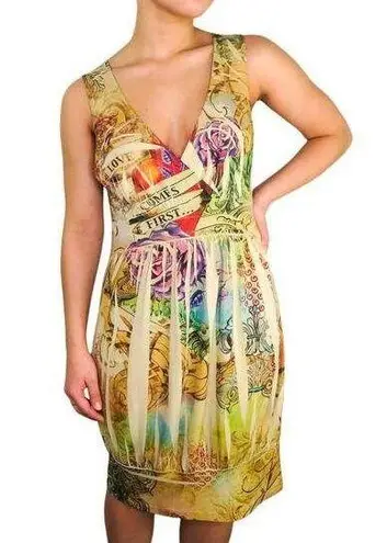 Body Central Y2k Tattoo Pattern Sleeveless Mini Dress Small