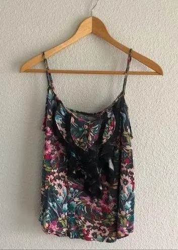 Floral Ruffled Camisole Sleeveless Tank Top Grey Size M