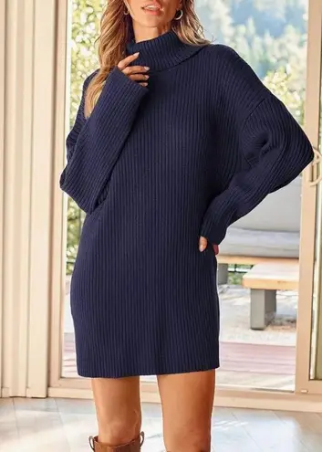 NEW Oversized Batwing Sweater Tunic Pullover Ribbed Dress 2X Blue