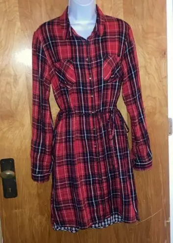 Merona  Red And Blue Plaid Shirt Dress - Size Medium