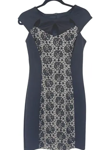 Enfocus Studio Lace Sheath Dress Sz 6 Gothic Nude Illusion Party Cutout Witchy