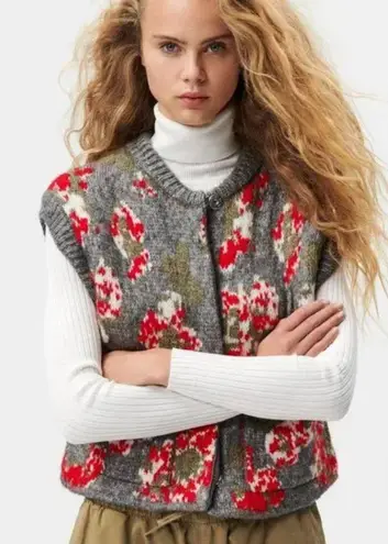 ZARA NEW  Floral Jacquard Chunky Knit Vest Sleeveless Sweater BLOGGER FAV