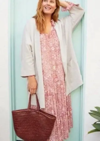 Donni Draped Cardigan Ribbed Sweater Duster Tan Taupe Size M