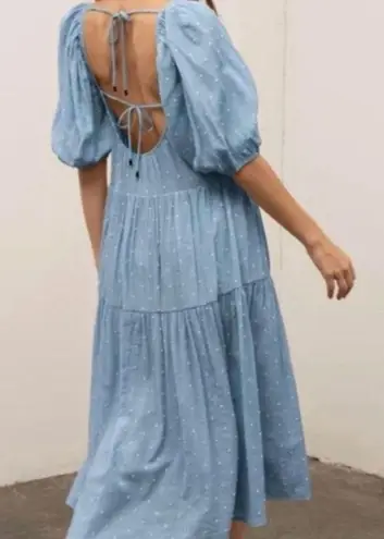 Moon River Anthropologie Medium Midi Dress Fall Boho Cottage tie back Prarie