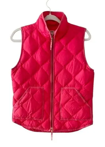 J Crew Outdoor Down Vest Size Small Full Zip Hot Pink Quilted Puffer