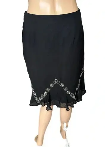 NWT $128 BIANCA NYGARD 100% Silk Beaded Skirt Black Tulip Ruffle Hem Sz 4