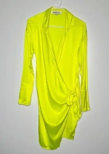 NWOT Revolve Mother of All Gisele Silk Wrap Dress Neon Yellow Women's Size Small
