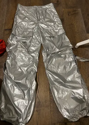 ZARA silver parachute pants