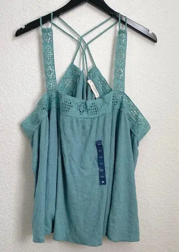 Lucky Brand  Mineral Blue Square Neck Lace Tank Size XXL