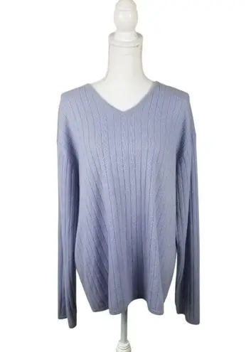 Armani Collezioni Ribbed V-Neck Sweater Womens XL Light Purple Luxurious Wool Bl