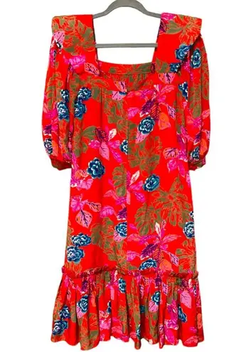 Authentic Vintage Emanuel Ungaro Red Floral Banshee Styled Midi Dress Size 8