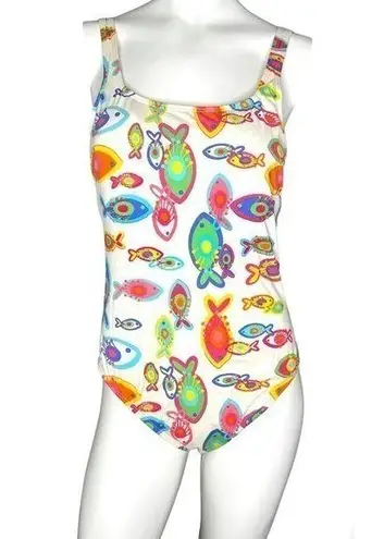 Fresh Produce white colorful fish novelty print one piece bathing suit size 14