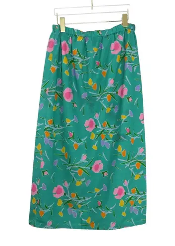 Vintage Vibrant Retro Floral Maxi Skirt Large Granny Pastel Easter Green