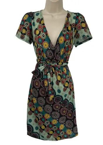 Vintage Y2K 90s Luna Claire Babydoll Dress Small Green Retro Geometric Pockets