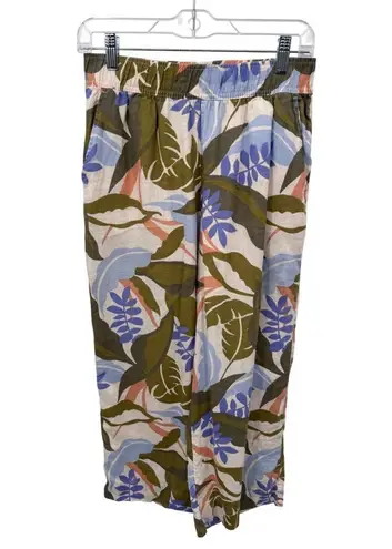 Tahari Wide Leg Lounge Beachy Pants Womens Small White Green Tropical Linen