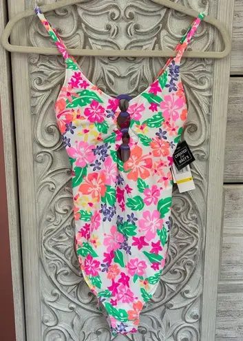 California Waves HAWAII SUNSET RING-FRONT ONE-PIECE SWIMSUIT MULTICOLOR SIZE M