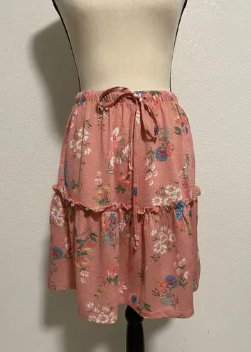 Shosho Mini Skirt Pink Floral Pull On Elastic Waist