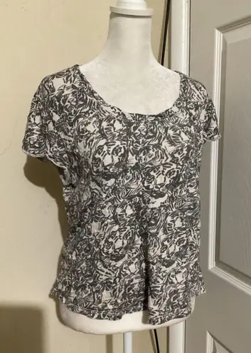 Pilcro Shirt Womens Large Gray Black Tiger Print Short Sleeve Cotton Casual